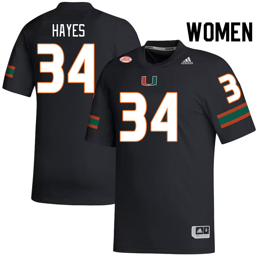 Women #34 Adarius Hayes Miami Hurricanes College Football Jerseys Stitched-Black